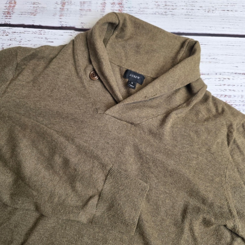 J.Crew Mens Small Shawl Collar Cotton Cashmere Sweater Olive Brown Old Money